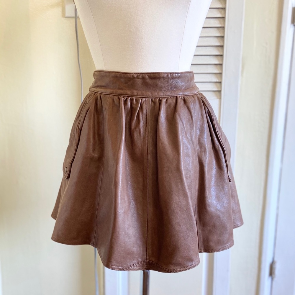 Anthropologie DotL Leather Mini Circle Skirt